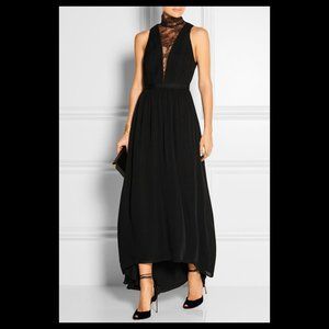 Alice and Olivia Kaden Lace Paneled Silk Georgette Maxi Dress
